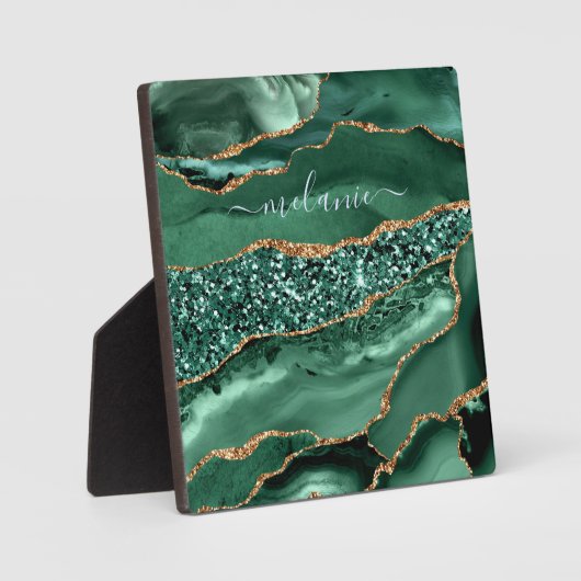 Agate Green Gold Glitzer Geode Individuelle Name P Fotoplatte (Vorderseite)