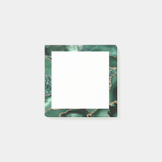 Agate Green Gold Glitzer Geode Marble Gemstone Post-it Klebezettel (Vorderseite)