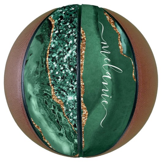 Agate Green Gold Glitzer Geode Marble Individuelle Basketball (Vertikal)