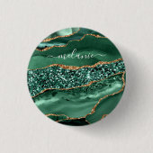 Agate Green Gold Glitzer Geode Marble Individuelle Button (Vorderseite)