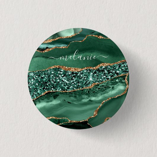 Agate Green Gold Glitzer Geode Marble Individuelle Button (Vorderseite)