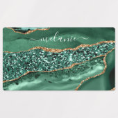 Agate Green Gold Glitzer Geode Marble Individuelle Etiketten (Design 1)
