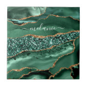 Agate Green Gold Glitzer Geode Marble Individuelle Fliese (Vorderseite)