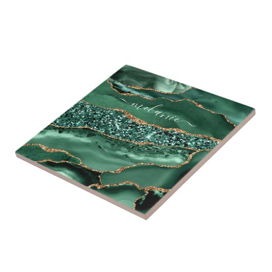 Agate Green Gold Glitzer Geode Marble Individuelle Fliese (Seite)