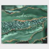 Agate Green Gold Glitzer Geode Marble Individuelle Geschenkpapier (Flach)