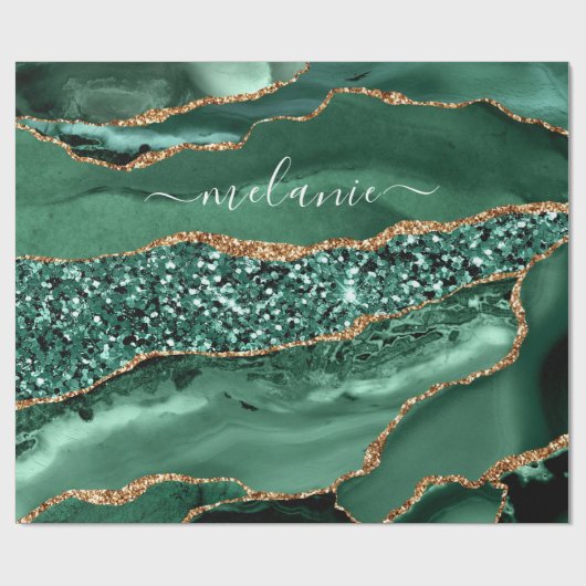 Agate Green Gold Glitzer Geode Marble Individuelle Geschenkpapier (Flach)