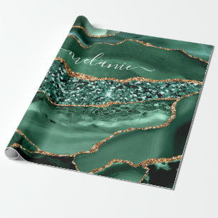Agate Green Gold Glitzer Geode Marble Individuelle Geschenkpapier