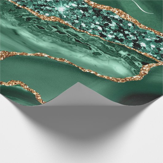 Agate Green Gold Glitzer Geode Marble Individuelle Geschenkpapier (Ecke)