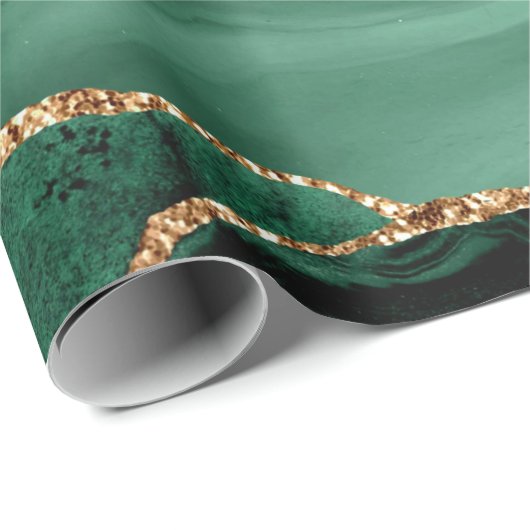 Agate Green Gold Glitzer Geode Marble Individuelle Geschenkpapier (Rolleneckpunkt)