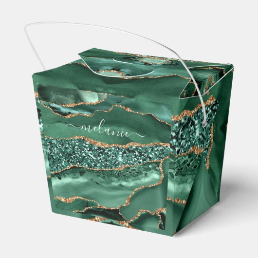 Agate Green Gold Glitzer Geode Marble Individuelle Geschenkschachtel (Rückseite)