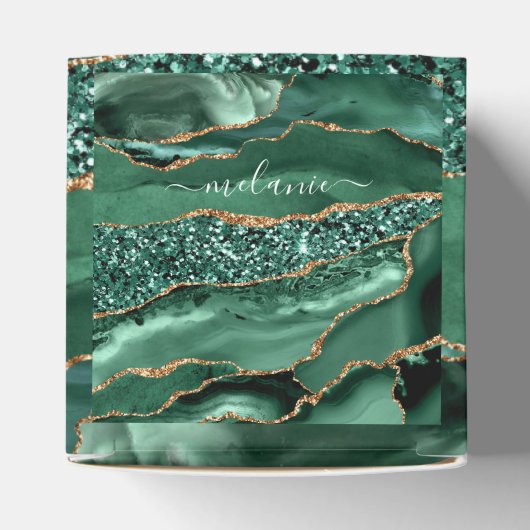 Agate Green Gold Glitzer Geode Marble Individuelle Geschenkschachtel (Oben)