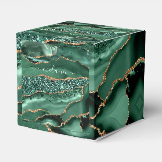 Agate Green Gold Glitzer Geode Marble Individuelle Geschenkschachtel (Rückseite)