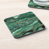 Agate Green Gold Glitzer Geode Marble Individuelle Getränkeuntersetzer (Linke Seite)