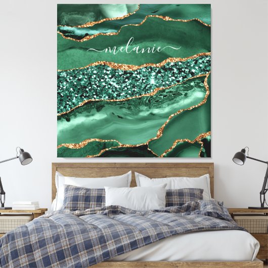 Agate Green Gold Glitzer Geode Marble Individuelle Leinwanddruck (Insitu (Schlafzimmer))