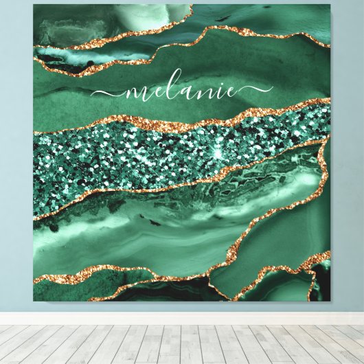 Agate Green Gold Glitzer Geode Marble Individuelle Leinwanddruck (Insitu (Holzboden))