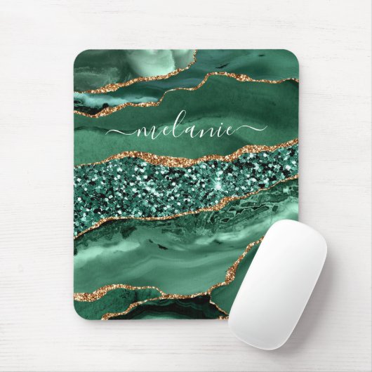 Agate Green Gold Glitzer Geode Marble Individuelle Mousepad (Mit Mouse)