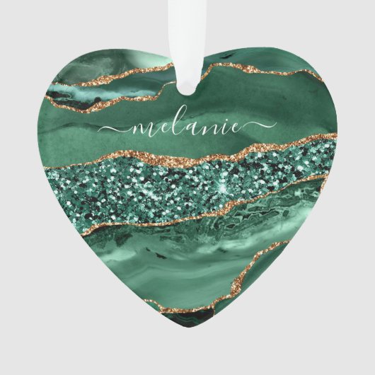 Agate Green Gold Glitzer Geode Marble Individuelle Ornament (Vorderseite)