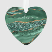 Agate Green Gold Glitzer Geode Marble Individuelle Ornament (Rückseite)