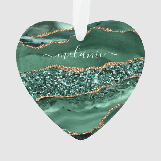Agate Green Gold Glitzer Geode Marble Individuelle Ornament (Rückseite)