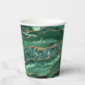 Agate Green Gold Glitzer Geode Marble Individuelle Pappbecher (Rückseite)