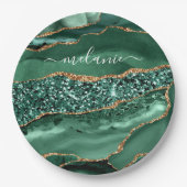Agate Green Gold Glitzer Geode Marble Individuelle Pappteller (Vorderseite)