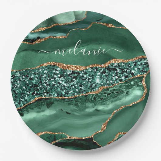Agate Green Gold Glitzer Geode Marble Individuelle Pappteller (Vorderseite)