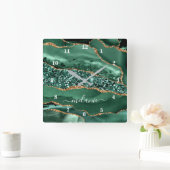 Agate Green Gold Glitzer Geode Marble Individuelle Quadratische Wanduhr (Zuhause)