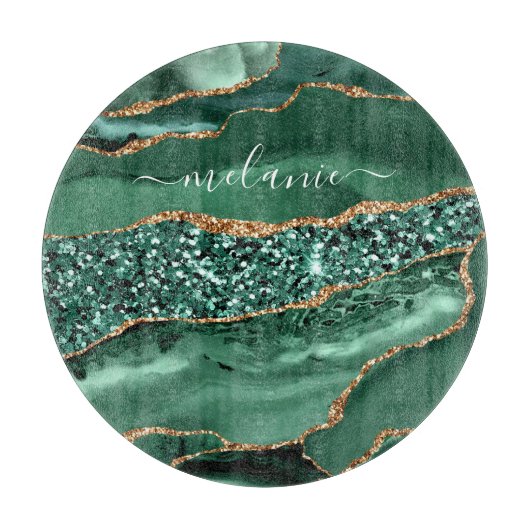 Agate Green Gold Glitzer Geode Marble Individuelle Schneidebrett (Vorderseite)