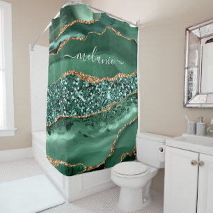 Agate Green Gold Glitzer Ihr Name Duschvorhang
