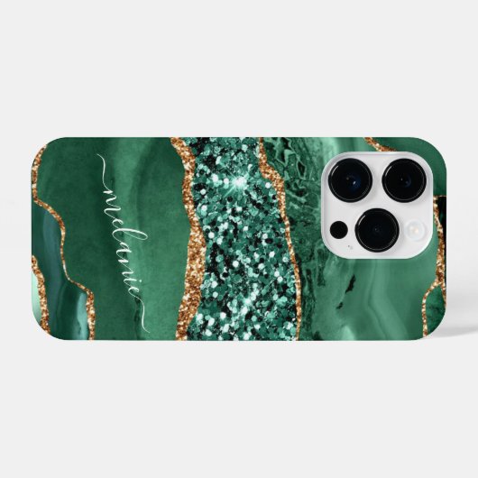 Agate Green Gold Glitzer Ihr Name Marmor iPhone Hülle (Rückseite (Horizontal))