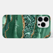 Agate Green Gold Glitzer Individuelle Name Marble  iPhone Hülle (Rückseite (Horizontal))