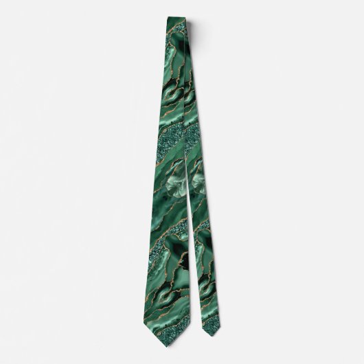 Agate Green Gold Glitzer Marble Gemstone Neck Tie Krawatte (Vorderseite)