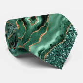 Agate Green Gold Glitzer Marble Gemstone Neck Tie Krawatte (Gerollt)