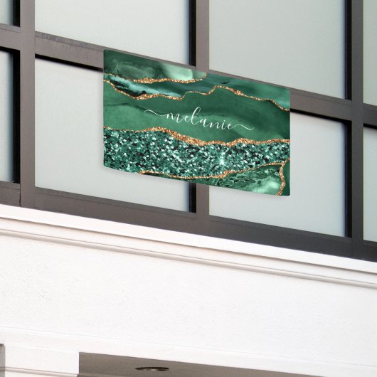 Agate Green Gold Glitzer Marble Individuelle Name  Banner (Äußeres Gebäude)