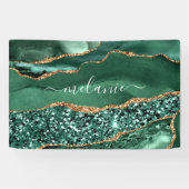 Agate Green Gold Glitzer Marble Individuelle Name Banner (Horizontal)