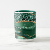 Agate Green Gold Glitzer Marble Individuelle Name Tasse (Zentrum)