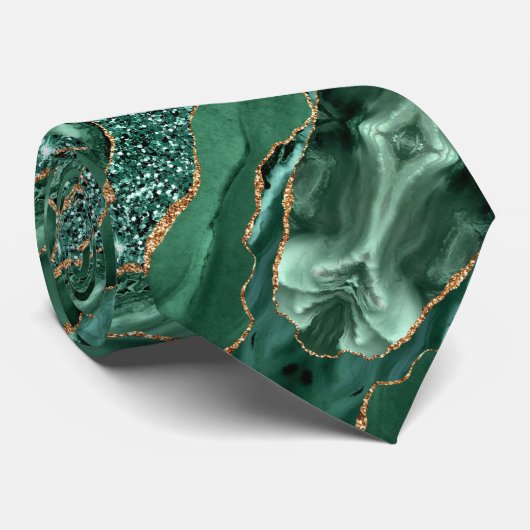 Agate Green Gold Glitzer Marble Neck Tie Geode Krawatte (Gerollt)