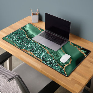 Agate Green Gold Glitzer Marble Schreibtischunterlage