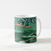 Agate Green Gold Glitzer Marble Tasse mit Ihrem Na (VorderseiteRechts)