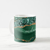 Agate Green Gold Glitzer Marble Tasse mit Ihrem Na (Vorderseite Links)