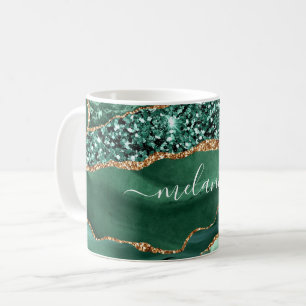 Agate Green Gold Glitzer Marble Tasse mit Ihrem Na