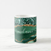 Agate Green Gold Glitzer Marble Tasse mit Ihrem Na (Mittel)