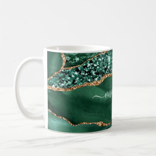 Agate Green Gold Glitzer Marble Tasse mit Ihrem Na (Links)