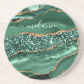 Agate Green Gold Glitzer Marble Untersetzer Ihr Na (Vorne)