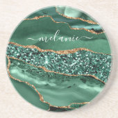 Agate Green Gold Glitzer Marble Untersetzer Ihr Na (Vorne)