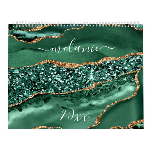 Agate Green Gold Glitzer Marble Your Name Calendar Kalender (Titelbild)