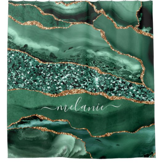 Agate Green Gold Glitzer Marmordusche Vorhang (Vorderseite)