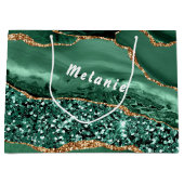Agate Green Gold Glitzer Marmorieren Sie Ihr Namen Große Geschenktüte (Vorderseite)