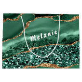 Agate Green Gold Glitzer Marmorieren Sie Ihr Namen Große Geschenktüte (Rückseite)