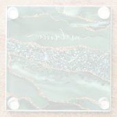 Agate Green Gold Glitzer Marmorieren Sie Ihren Nam Glasuntersetzer (Rückseite)